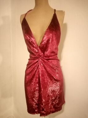 Lulu's Shimmery Burgundy Twist-Front Mini Dress